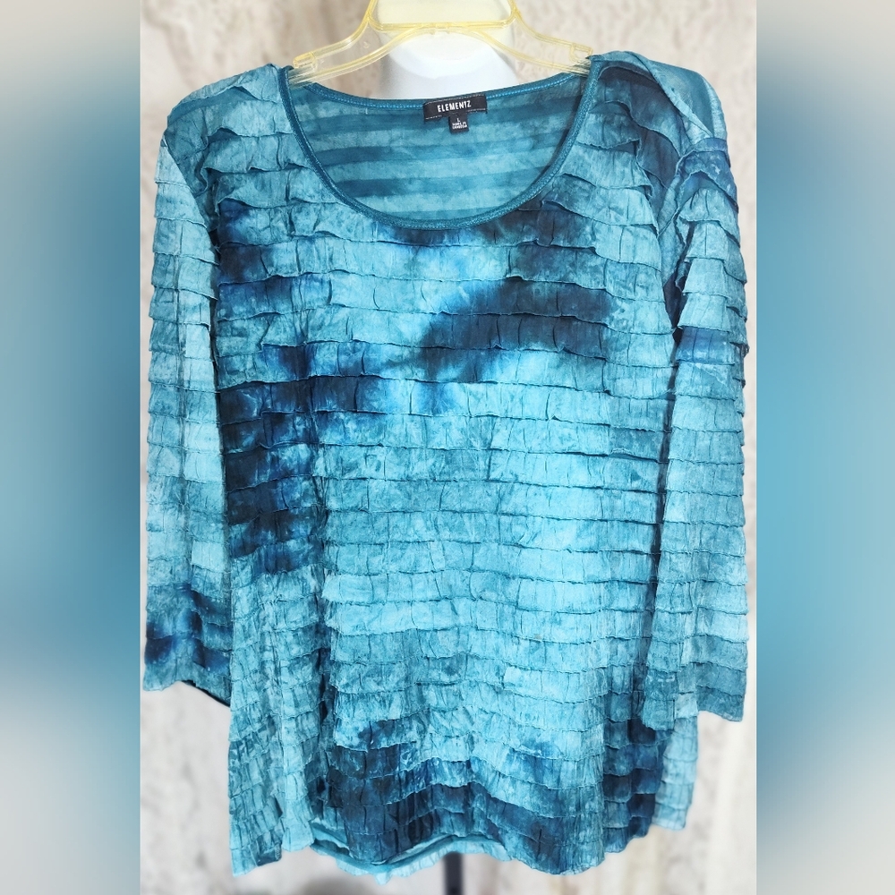 Elementz Textured Teal Blue Top Blouse Sz L. NWOT